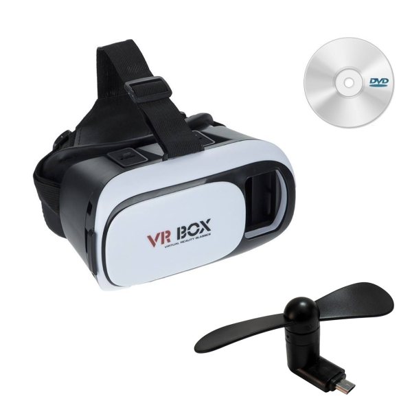 قیمت هدست واقعیت مجازی وی آر باکس مدل VR Box به همراه DVD نرم افزار و پنکه همراه microUSB