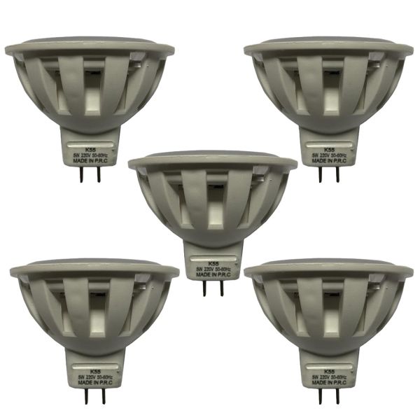 خرید لامپ ال ای دی 5 وات کد هالوژن MR16 پایه GU5.3 بسته 5 عددی